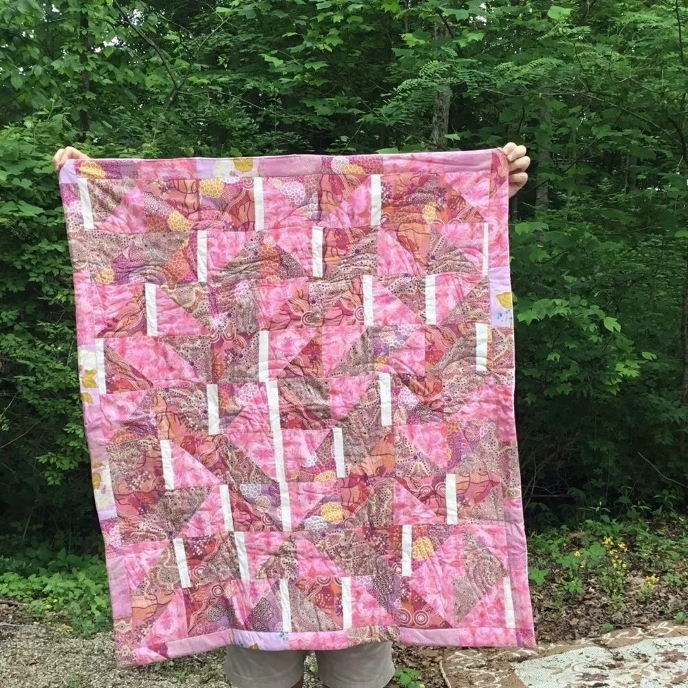 NWT. Hand Crafted Pinks Aboriginal Prints Quilt